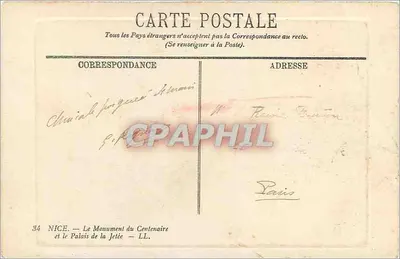 Nice - Promenada Anglijska — Widok na Pałac Festiwalu i Pomnik Centennium — LL, n°34 — Rewers