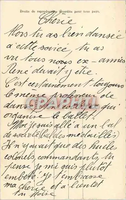 Tancerze w strojach wieczornych — tekst drukowany i wiadomość ręcznie napisana — PC. Paryż, n° 3650/4 — Rewers