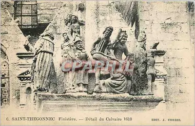 Bilhete postal antigo Saint Thegonnec finistere detalhe do calvário 1610