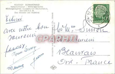 Neustadt Schwarzwald — Kurort Hôtenlufi — Wintersporplatz, 830-1200 m n.p.m. — Das Münster mit Hochfirst — wydawca: Hersteller und Verlag Schöning & Co., Neukölln 31 — Rewers