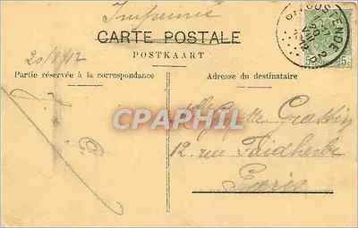 Ostende — O Kursaal e a praia — editor desconhecido, número de série não visível — Verso