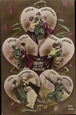 Os Corações dos nossos poilus — Coração de Alcachofra, Coração apaixonado, Coração ardente, Coração reconhecido, Coração patriótico — DIX 726