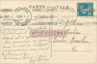 Bilhete postal antigo Lourdes A Entrada da Esplanada — Verso