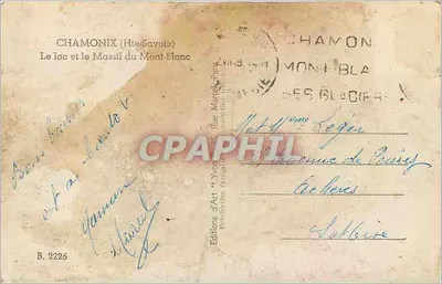Chamonix (Wysokie Savoie) — Jezioro i masiw Mont-Blanc — Wydawnictwo Sztuki « Yvart » — Rewers