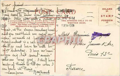 Pałac Buckingham, Park St. James's, Londyn — wydawca nieznany, numer seryjny nie widoczny — Rewers