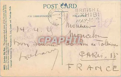 LONDRES. BIG BEN. CASAS DO PARLAMENTO — editor Photocolor Co. Ltd. n° 56827 — Verso