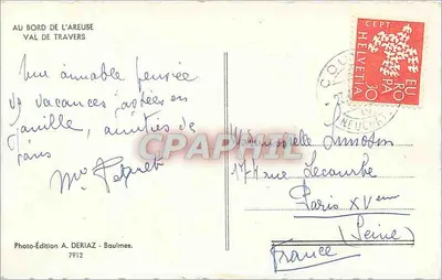 Na brzegu Areuse — Dolina Travers — Photo-Édition A. Deriaz, n°7912 — Rewers