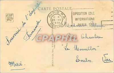 カトリックミッション — 国際植民地博覧会 — パリ1931 — ポール・トゥルナス、建築家 — 裏面