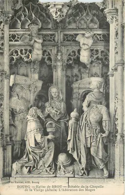 Bourg — Igreja de Brou — Retábulo da Capela da Virgem (detalhes) A Adoração dos Reis Magos — Vve Ravvier, editor Bourg