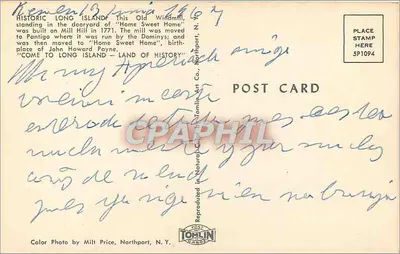 O antigo moinho de vento — East Hampton, Long Island, N.Y. — Tomlin Cards — Verso
