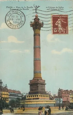 Paris – Praça da Bastilha — Coluna de Julho — editor R. Crozatier, número da série não visível