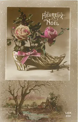 Calçado dourado com rosas e ivorês — Feliz Natal — LUX 238