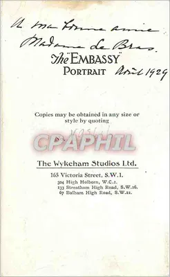 Retrato da Sra. de Bras — The Embassy Portrait — The Wykeham Studios Ltd. — Verso