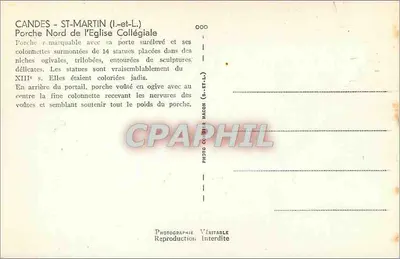 Candes-Saint-Martin (Loire-Inférieure) — Porcile nord della chiesa collegiale — editore Cim — Verso