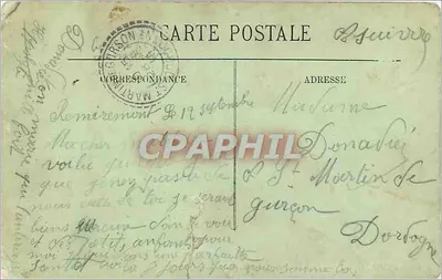 Bilhete postal antigo Remiremont A Praça da Courtine e o Parmont — Verso