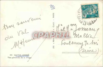 Bilhete postal antigo Le Val Andre Vista geral da Praia — Verso
