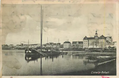 Coswig-Anhalt — vista do porto e do castelo — Verlag Paul Voigtländer, Roßlau, Anhalt