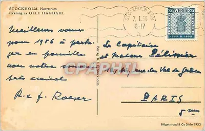 Estocolmo, Norrström — desenho de Olle Hagdahl — editor Hågerstrand & Co Stihlm 1953 — Verso