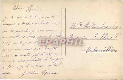 Mała dziewczynka w sukience z krochmalnymi plamkami — dekor krajobrazowy — Plon, n° 1078 — Rewers