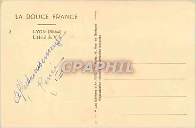 L'Hôtel de Ville de Lyon — Rhône — Éditions d'Art Yvon, Paris — Verso
