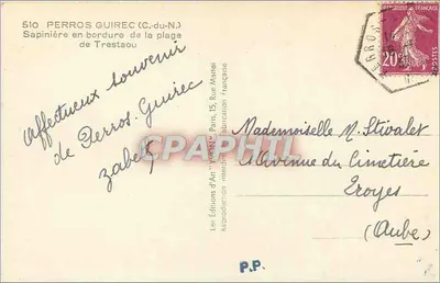 Sapinière em frente à praia de Tréstaou — Les Éditions d'Art 'Yvonne' — n° 510 — Verso