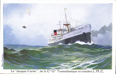 O "Jacques Cartier", da Cie Générale Transatlantique em cruzeiro L.M.C. — ilustração de Max Cremnitz