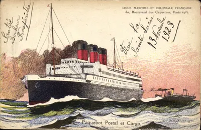 Navio postal e de carga — Ligue Maritime e Coloniale Francesa — 1923