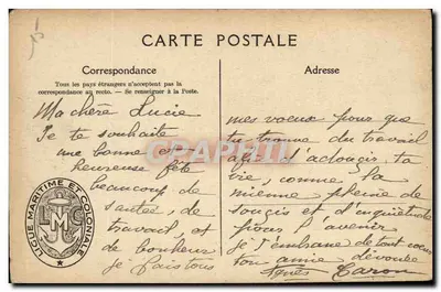 Navio postal e de carga — Ligue Maritime e Coloniale Francesa — 1923 — Verso