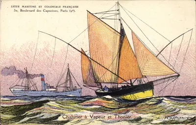 Embarcação a vapor e atum — Ligue Maritime et Coloniale Française — L. Haffner