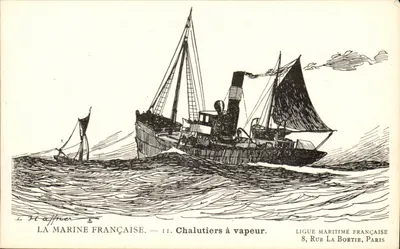 Chalutiers a vapor — Série 'A Marinha Francesa' — Ligue Marítima Francesa, 8 rue La Boétie, Paris
