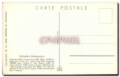 Cruiser « Strasbourg » — Coleção da Liga Marítima e Colonial — Editor AEC Paris — Verso
