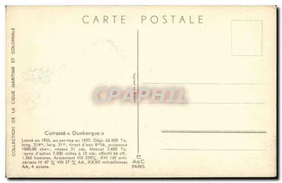 Cruiser « Dunkerque » — Colección de la Liga Marítima y Colonial — Impreso en Francia — Reverso