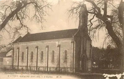 Grains (Gironde) — A Igreja — Fototipia Marcel Delboy, Bordeaux