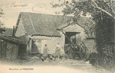 Basse-Cour en PÉRIGORD — scène de ferme avec femme et homme — éditeur Baissers