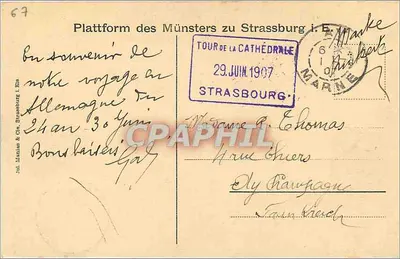 Strasbourg — Widok z platformy dzwonnicy katedry — Jul. Manase & Cie, Strasbourg — Rewers