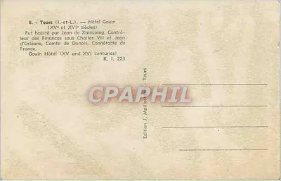 Hôtel Gouin — Tours (I.-et-L.) — Wydawnictwo J. Maillet — Rewers