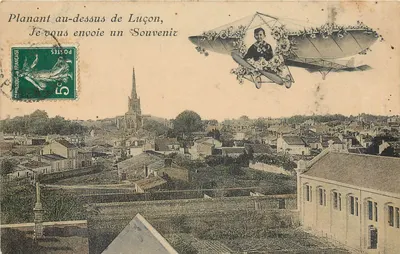 Visão aérea de Luçon — avião decorado com flores com criança — editor não identificado