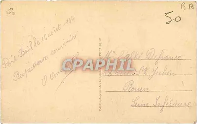 Portbail (Manche) — widok Havru, mostu z kamienia i katedry Notre-Dame (XV wiek) — Wydawnictwo Normandzkie — Rewers