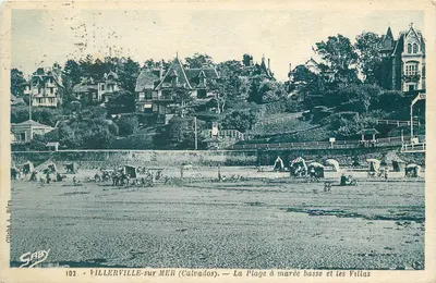 Villerville-sur-Mer (Calvados) — A Praia com maré baixa e as Villas — Cliché A. Béra, n°102
