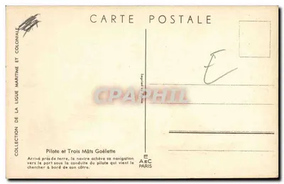 Piloto e Goéleta de Três Mâstes — Coleção da Liga Marítima e Colonial — Editor AEC Paris — Verso