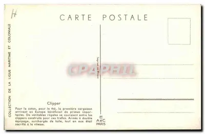 Clipper — navio de comércio rápido — Coleção da Liga Marítima e Colonial, AEC Paris — Verso