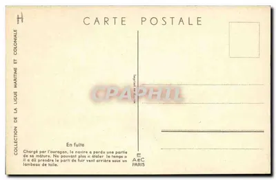 Schip op vlucht — belast door orkaan — Ligue Maritime et Coloniale, Parijs — Achterkant