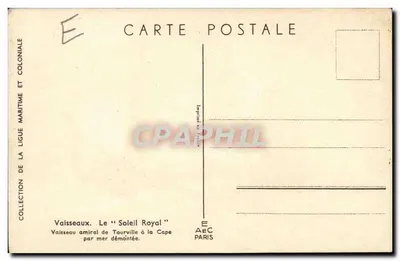 Navio de guerra de Tourville na Cape — O "Soleil Royal" — Ligue Maritime et Coloniale — Verso