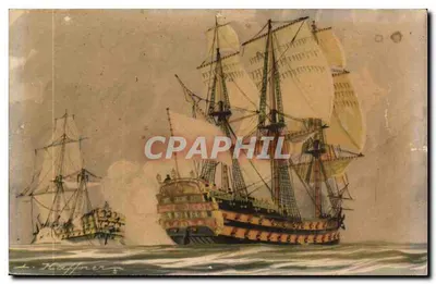 Navios em combate naval — Século XVIII — Coleção da Liga Marítima e Colonial, Paris