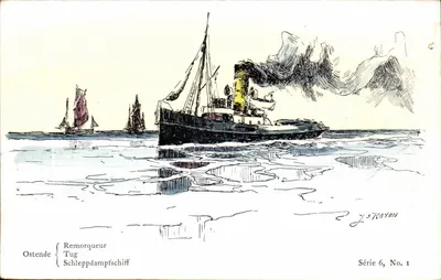 Ostende — Barco de remo a vapor — J. Royart, Série 6, No. 1