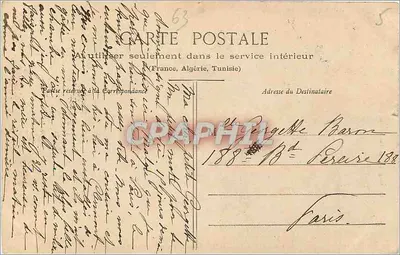 Les Bains - A Fonte - Châtel-Guyon — Visão de um kiosque com telhado de palha com duas pessoas — editor Lih. Rouge-Béal, n° 24 — Verso