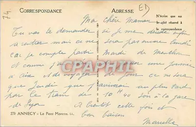 El Puente Morrens — Annecy — Tarjeta postal antigua n°270 — Reverso