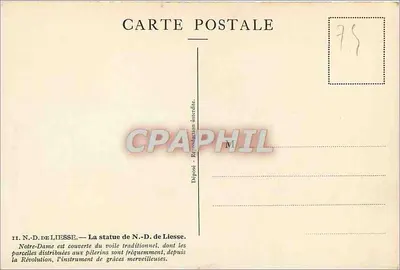 Nossa Senhora de Liesse — estátua coberta por véu tradicional — reprodução — Verso