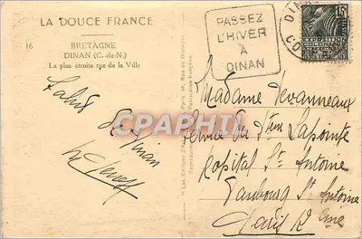 La calle más estrecha de Dinan — Bretaña — Les Éditions d'Art de Paris — Reverso