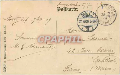 Metz - Most Śmierci — wydawca E. Meistertzheim, nr 1307 — Rewers
